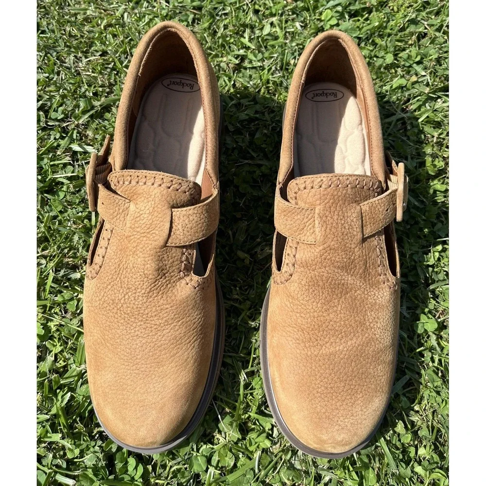 Rockport Shoes Womens Size 8 Brown Leather Mary Jane Buckle Casual W8747